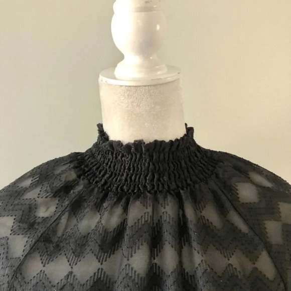 Mossimo Mock Neck Sheer Chevron Long Sleeve Black Blouse XS - Picture 3 of 6